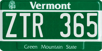 VT license plate ZTR365
