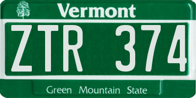 VT license plate ZTR374