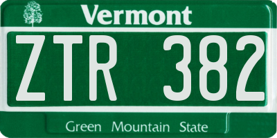 VT license plate ZTR382