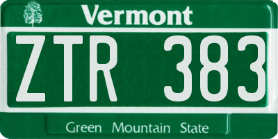 VT license plate ZTR383