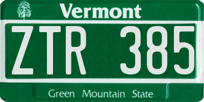 VT license plate ZTR385