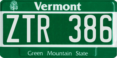 VT license plate ZTR386