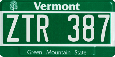VT license plate ZTR387