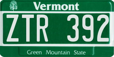 VT license plate ZTR392
