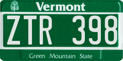 VT license plate ZTR398