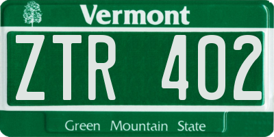 VT license plate ZTR402