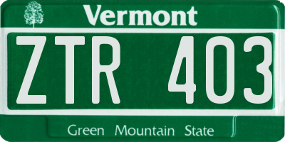 VT license plate ZTR403