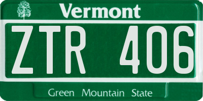 VT license plate ZTR406