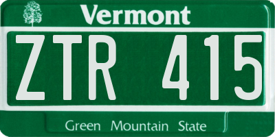 VT license plate ZTR415