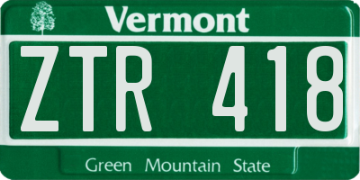 VT license plate ZTR418