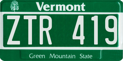 VT license plate ZTR419