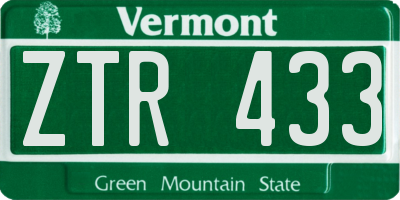 VT license plate ZTR433