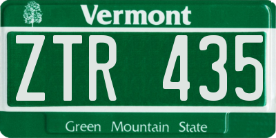 VT license plate ZTR435
