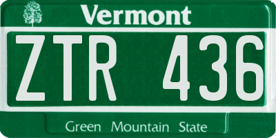 VT license plate ZTR436