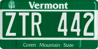 VT license plate ZTR442