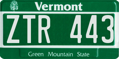 VT license plate ZTR443