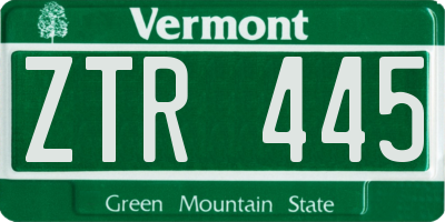 VT license plate ZTR445