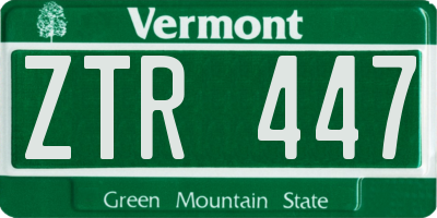 VT license plate ZTR447