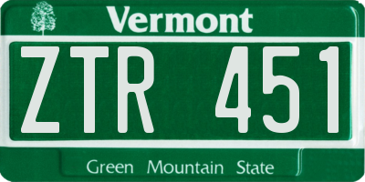 VT license plate ZTR451