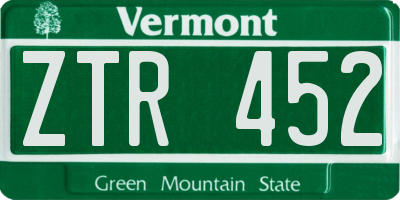 VT license plate ZTR452