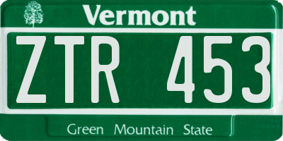 VT license plate ZTR453