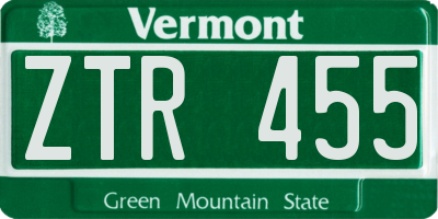 VT license plate ZTR455