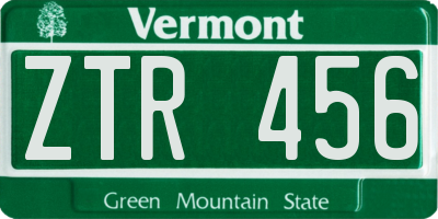 VT license plate ZTR456