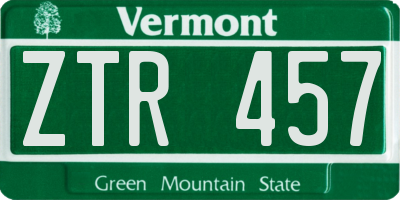 VT license plate ZTR457