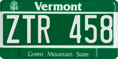 VT license plate ZTR458