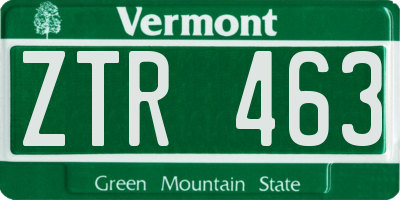 VT license plate ZTR463