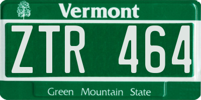 VT license plate ZTR464