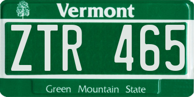 VT license plate ZTR465
