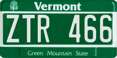 VT license plate ZTR466