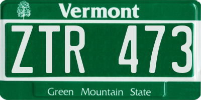VT license plate ZTR473