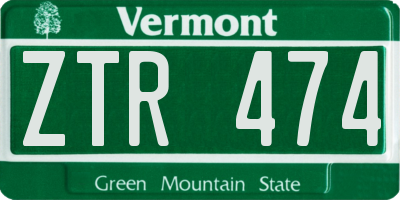 VT license plate ZTR474