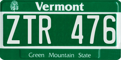 VT license plate ZTR476