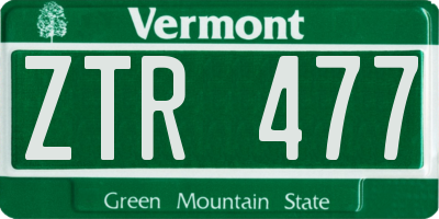 VT license plate ZTR477