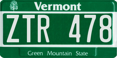 VT license plate ZTR478