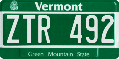 VT license plate ZTR492