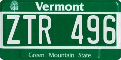 VT license plate ZTR496