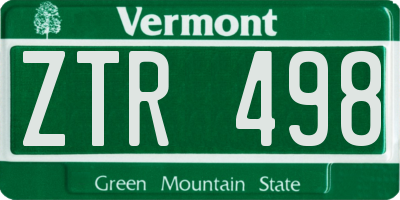 VT license plate ZTR498