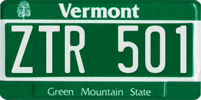 VT license plate ZTR501