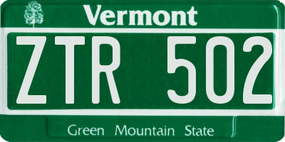 VT license plate ZTR502