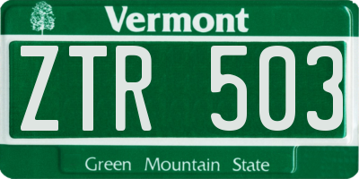 VT license plate ZTR503