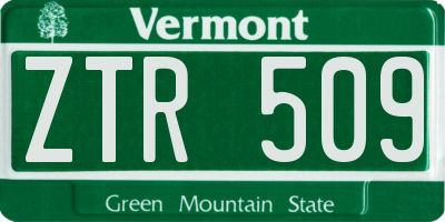 VT license plate ZTR509