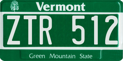 VT license plate ZTR512