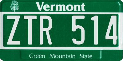 VT license plate ZTR514