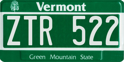 VT license plate ZTR522