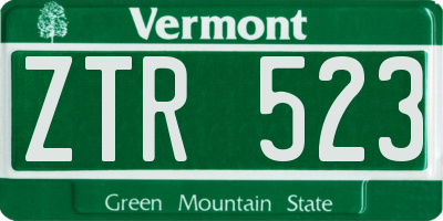 VT license plate ZTR523