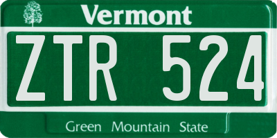 VT license plate ZTR524